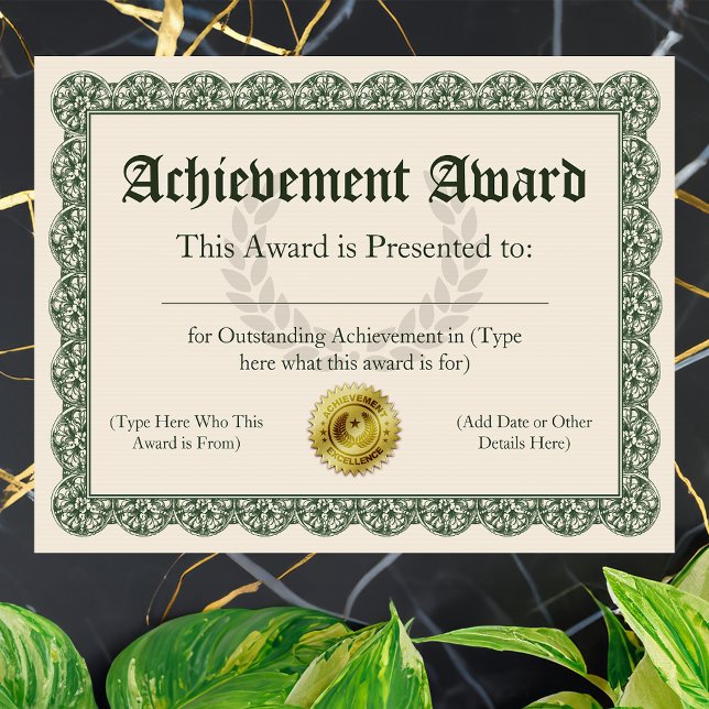 Toelatingsbewijs voor behalen,  (customizable achievement award)