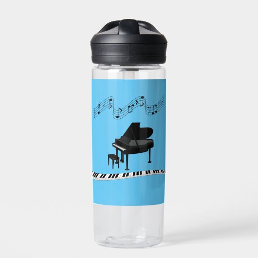 Toelichting op piano-, toetsenbord- en muziekbasis waterfles (Voorkant)