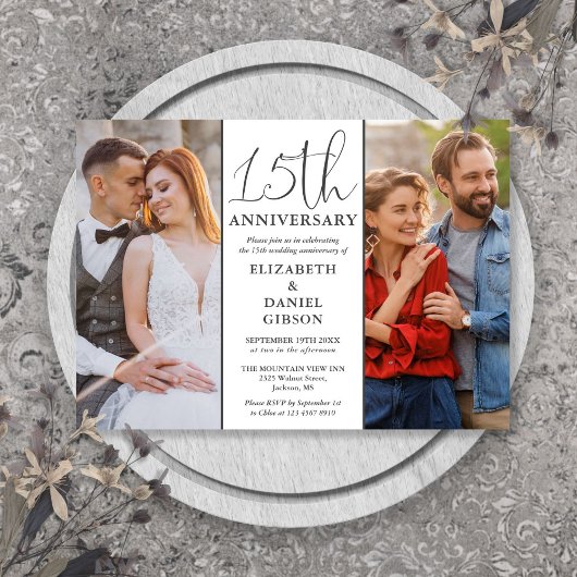 Toen en nu 2 foto 15e bruiloft Jubileum Kaart