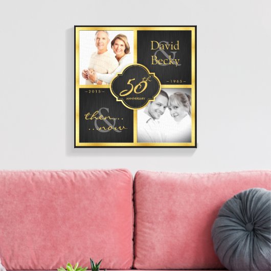 Toen en nu 50ste bruiloft Jubileum 2015 Canvas Afdruk (Insitu (Woonkamer))