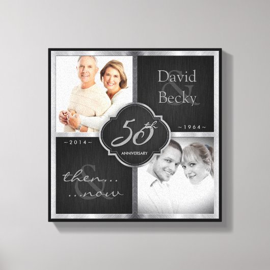 Toen en nu 50ste bruiloft Jubileum Canvas Afdruk (Voorkant)