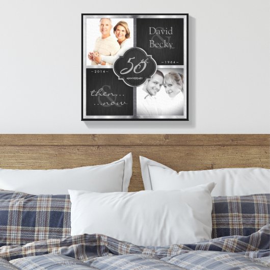 Toen en nu 50ste bruiloft Jubileum Canvas Afdruk (Insitu (Slaapkamer))