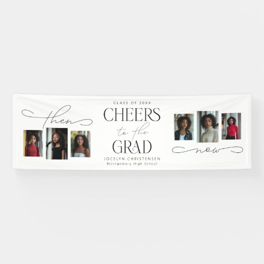 Toen en nu Photo Collage Graduation Party Spandoek (Horizontaal)