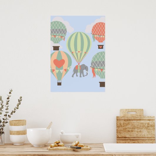 Toenemende luchtballonnetjes met luchtlephant poster (Keuken)