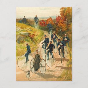 Toerisme van het platteland op hogewielers briefkaart