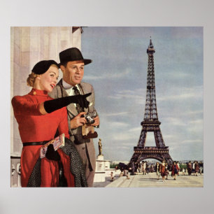 toeristen die in de Eiffeltoren in Parijs reizen Poster