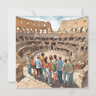 Toeristen in het Colosseum van Rome Feestdagenkaart