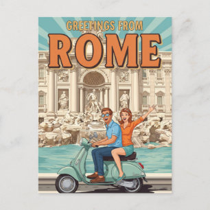 Toeristen op Vespa in Rome Italië Ansichtkaart Briefkaart