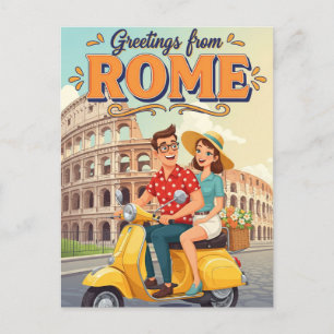 Toeristen op Vespa in Rome Italië Ansichtkaart Briefkaart