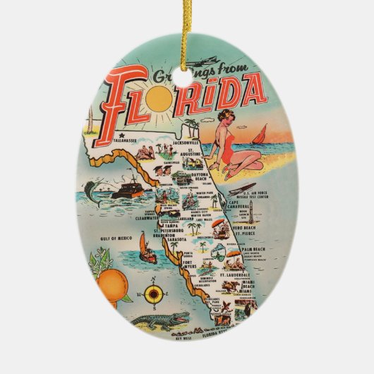 toeristenkaart van Florida Keramisch Ornament (Voorkant)