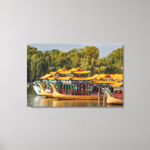 Toeristische drakenboten Kunmingmeer Canvas Afdruk