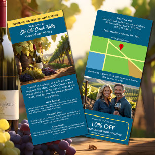 Toeristische info marketing wijngaard blauw reclamekaart