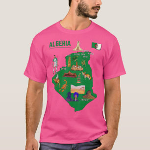 Toeristische kaart van Algerije Grote steden Vlag T-shirt