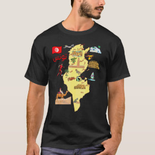Toeristische kaart van Tunesië Hoodsteden In Arabi T-shirt