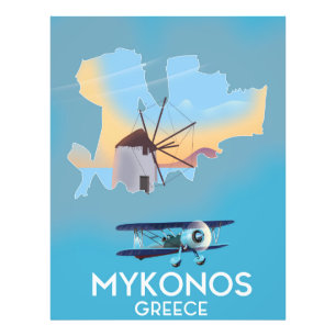 Toestand van de reiskaart van Mykonos Griekenland Foto Afdruk