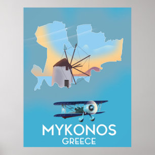 Toestand van de reiskaart van Mykonos Griekenland Poster