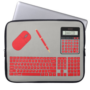 Toetsenbord, muis, rekenmachine en pen, grafisch laptop sleeve