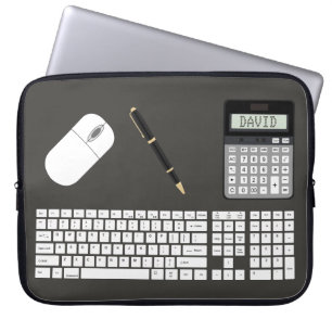 Toetsenbord, muis, rekenmachine en pen, grafisch laptop sleeve