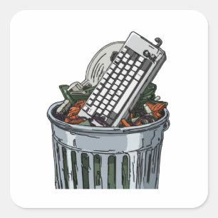 Toetsenbord op afvalbak vierkante sticker