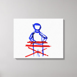 Toetsenbord speler stick outline rood blauw uitsne canvas afdruk