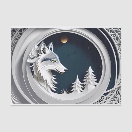 Toevalf van Fantasy Wolf over blauwe achtergrond Tissuepapier (Voorkant)