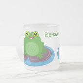 Toevallige groene kikker cartoon illustratie matglas koffiemok (Voorkant links)