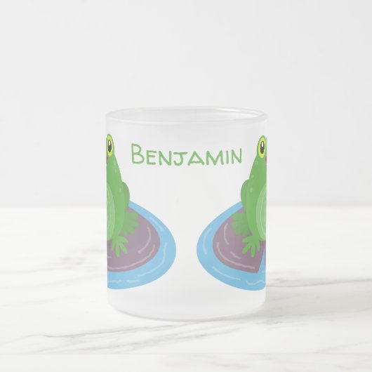 Toevallige groene kikker cartoon illustratie matglas koffiemok (Center)