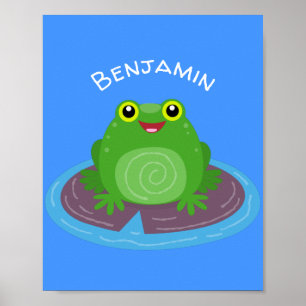Toevallige groene kikker cartoon illustratie poster