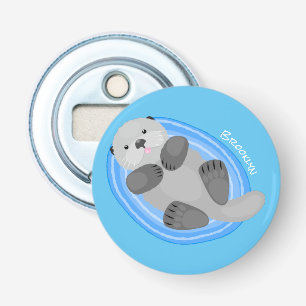 Toevallige zee otter cartoon illustratie button flesopener