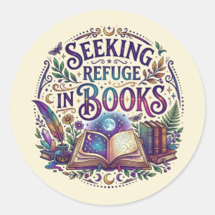 Toevlucht zoeken in boeken Whimsical Hemels Mystic Ronde Sticker