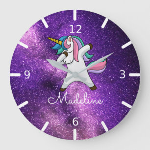 TOEVOEGEN JOUW NAAM/Paars ruimtedobbergen Unicorn Grote Klok