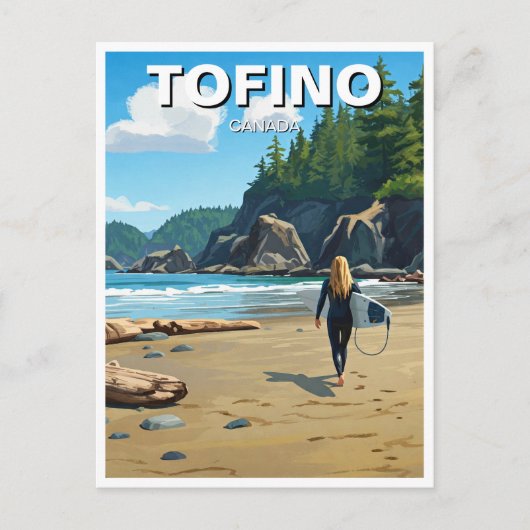 Tofino Canada Surfer op het strand Briefkaart (Voorkant)