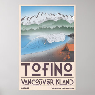 Tofino kustkunstprint Surfer, dennenbos Poster