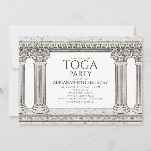 Toga Anniversaire Fête Invitation avec colonnes en (Devant)
