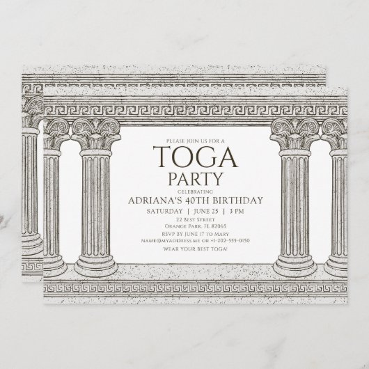 Toga Anniversaire Fête Invitation avec colonnes en (Devant / Derrière)