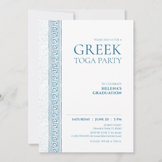 Toga-feest in het blauw met Griekse stenen element Kaart (Voorkant)