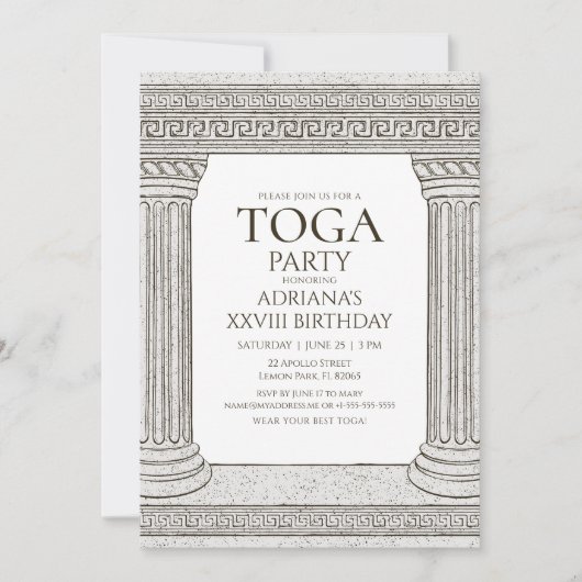 Toga fête Anniversaire Invitation avec thème romai (Devant)