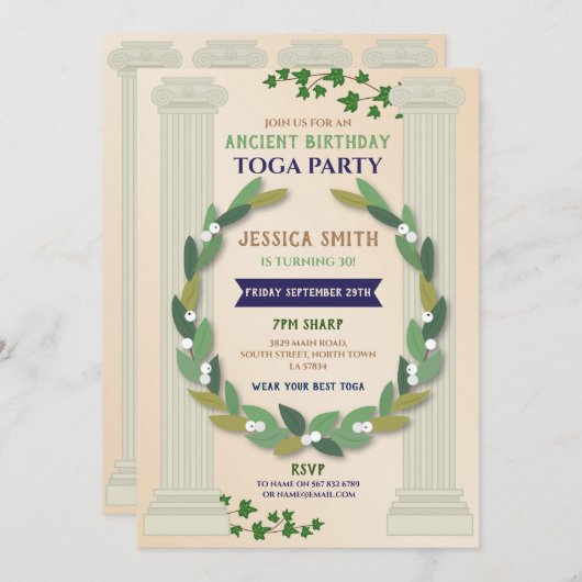 Toga Party Birthday Ivy Scroll Ancient Roman Kaart (Voorkant / Achterkant)