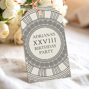 Toga themafeest met Grieks sleutelpatroon Cadeaulabel