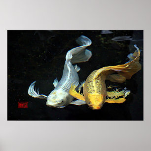 Togetherness in Love/Gold & Silver Koi Fish Poster