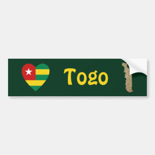 Togo Vlag Hart + Landkaart Bumpersticker