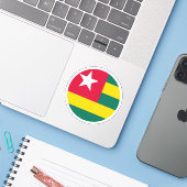 Togo Vlaggen Ronde Sticker (Laptop met iPhone)