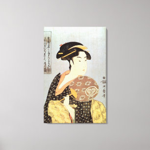 Toile う ち わ を 持 女, Femme avec Ventilateur Rond, Utamaro