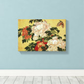 Toile 北 斎 Hokusai Peonies & Papillons (Insitu (Plancher de Bois))