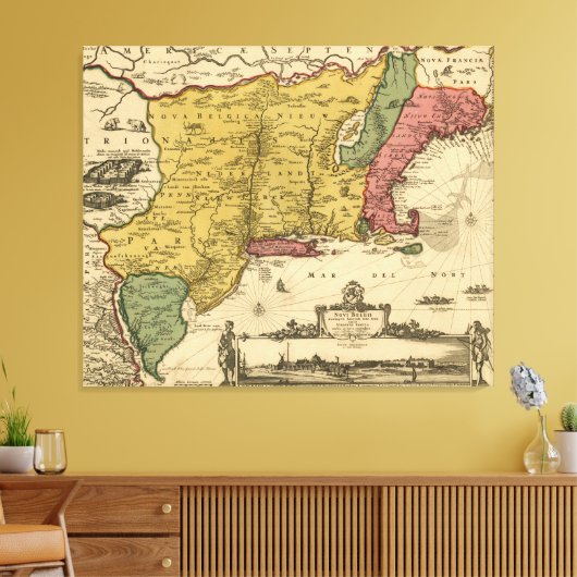 Toile 1685 Map - New Belgium, The New World, New England (Insitu(Salon))