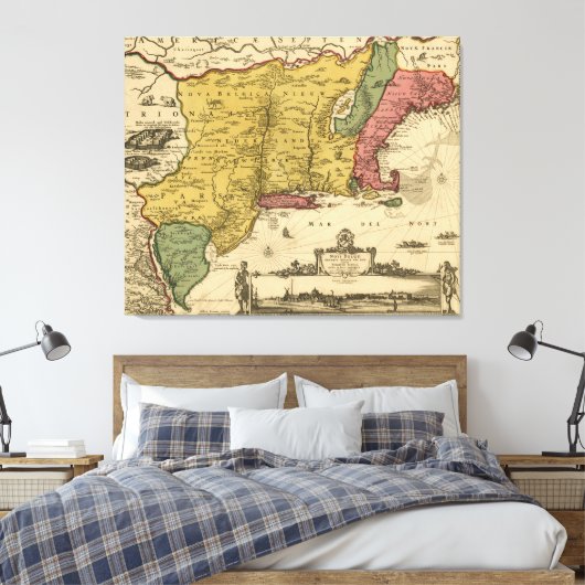 Toile 1685 Map - New Belgium, The New World, New England (Insitu(Chambre))