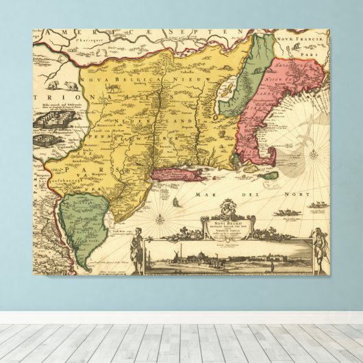 Toile 1685 Map - New Belgium, The New World, New England (Insitu (Plancher de Bois))
