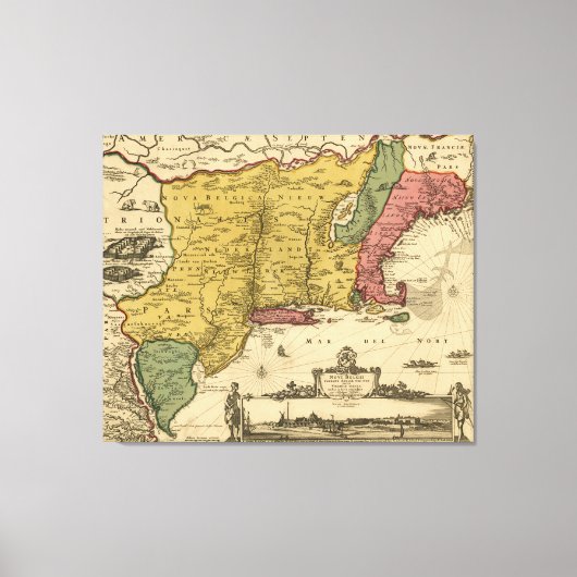 Toile 1685 Map - New Belgium, The New World, New England (Recto)