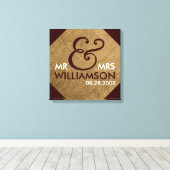 Toile 16x16 Burlap Wrapped Canvas Mariage Date Art (Insitu (Plancher de Bois))