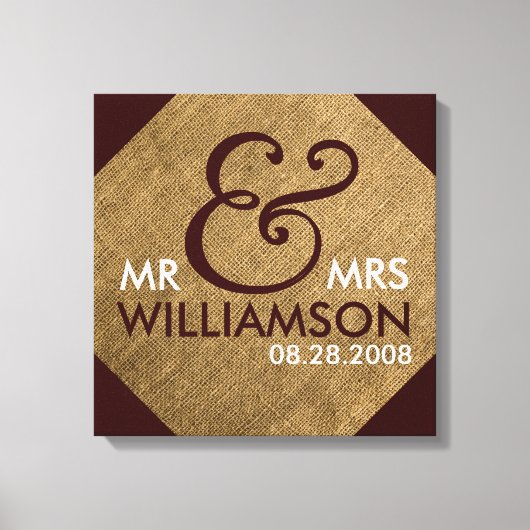 Toile 16x16 Burlap Wrapped Canvas Mariage Date Art (Recto)